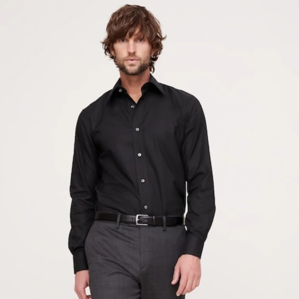 NWT Banana Republic Slim Wrinkle Resistant Black Dress Shirt Size Large.